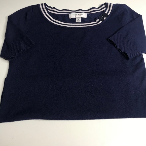 Isaac Mizrahi Nautical Preppy navy blue Short Sleeve sweater Top medium - Picture 5 of 8